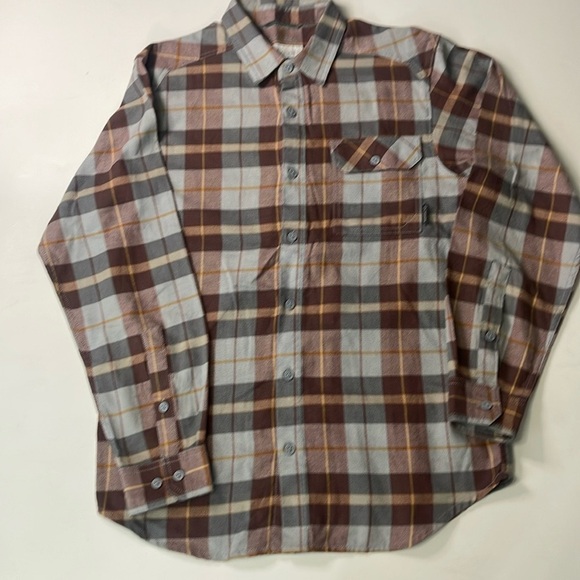 Columbia Casual Button Down Shirt in Brown and Gray Plaid - Picture 1 of 8